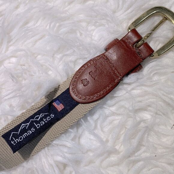 THOMAS Bates Bird Design Fabric Belt Leather Trim 5 Holes Brass Buckle Size 40 - Picture 4 of 6